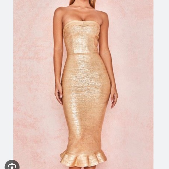 House of CB Dresses House Of Cb Gold Bandage Dress Worn One Time